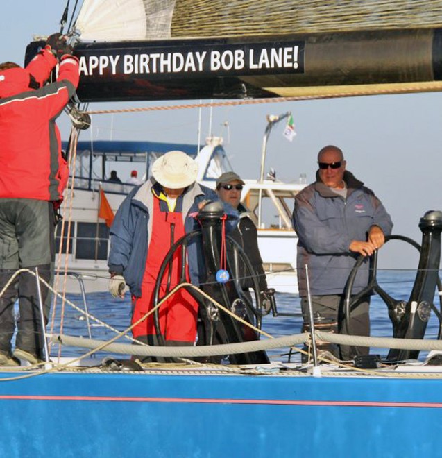 Not enough breeze to blow out the candles for Bob Lane (r. - 64th Newport to Ensenada © Rich Roberts http://www.UnderTheSunPhotos.com
